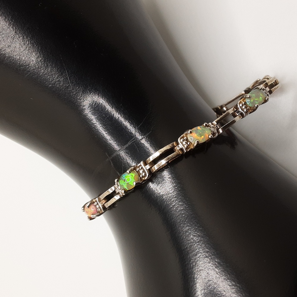 Vintage Fire Opal Sterling Silver Tennis Bracelet - Picture 5 of 16
